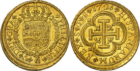 1726. Felipe V. Sevilla. J. 8 escudos. (AC. 2298) (Cal.Onza 521). Tipo "Cruz". Algo descentrada. Bella. Moneda exenta del pago de tasas de exportación...