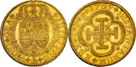1729. Felipe V. Sevilla. P. 8 escudos. (AC. 2302) (Cal.Onza 525). Último año del tipo "Cruz", mucho más rara que la del mismo año de busto. Atractiva....