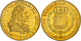 1732. Felipe V. Sevilla. PA. 8 escudos. (AC. 2307) (Cal.Onza 530). Sin indicación de valor. Atractiva. Moneda exenta del pago de tasas de exportación....