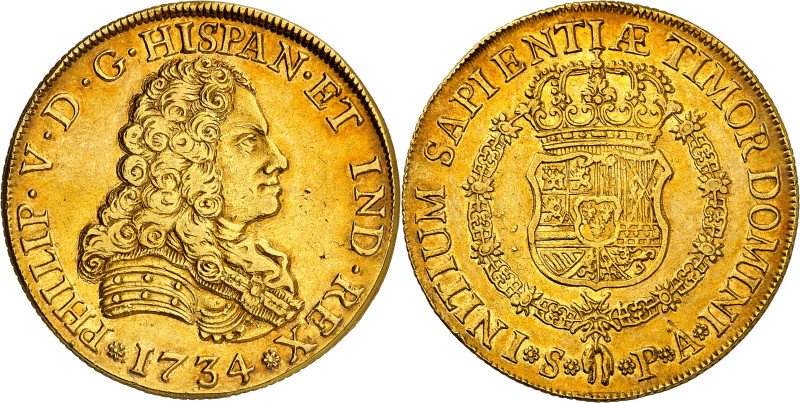 1734. Felipe V. Sevilla. PA. 8 escudos. (AC. 2310) (Cal.Onza 533). Sin indicació...