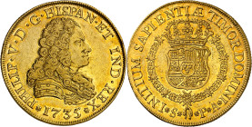 1735. Felipe V. Sevilla. PA. 8 escudos. (AC. 2311) (Cal.Onza 534). Sin indicación de valor. Parte de brillo original. Moneda exenta del pago de tasas ...