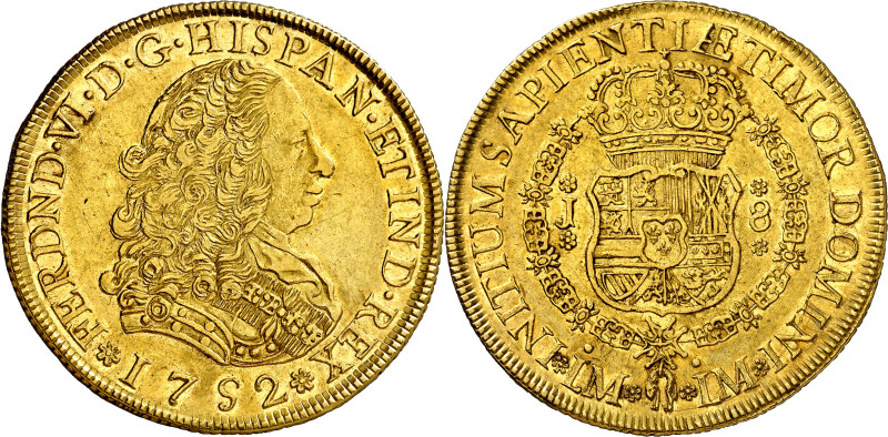 1752. Fernando VI. Lima. J. 8 escudos. (AC. 765) (Cal.Onza 578). Parte de brillo...