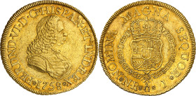 1758. Fernando VI. Santa Fe de Nuevo Reino. J. 8 escudos. (AC. 817) (Cal.Onza 638) (Restrepo 24-8). Bella. Moneda exenta del pago de tasas de exportac...