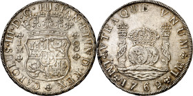 1769. Carlos III. Lima. JM. 8 reales. (AC. 1029). Columnario. Punto sólo sobre la primera marca de ceca. Dos coronas reales. Bella. Escasa así. 26,83 ...