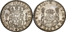 1769. Carlos III. México. MF. 8 reales. (AC. 1095). Columnario. Leves marquitas. Bella. Brillo original. Rara así. 26,91 g. EBC+.

1769. Carlos III....