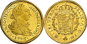 1776. Carlos III. México. FM. 1 escudo. (AC. 1394). Ceca y ensayadores invertidos. Rayita. Atractiva. Escasa. 3,34 g. EBC-/EBC.

1776. Carlos III. M...
