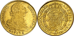 1787/6. Carlos III. Sevilla. CM/CF. 4 escudos. (AC. 1900). Bella. Brillo original. Raras rectificaciones. 13,46 g. EBC+.

1787/6. Carlos III. Sevill...