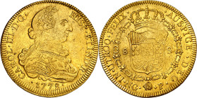 1778. Carlos III. Guatemala. P. 8 escudos. (AC. 1909) (Cal.Onza 668). Primer año de busto propio. Leves rayitas. Atractiva. Muy rara. 27 g. MBC+.

1...