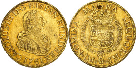 1761. Carlos III. Lima. JM. 8 escudos. (AC. 1914) (Cal.Onza 673). Primer busto. Moneda exenta del pago de tasas de exportación. This coin is exempt of...