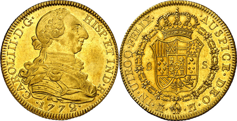 1772. Carlos III. Madrid. PJ. 8 escudos. (AC. 1956) (Cal.Onza 720). Primer año d...