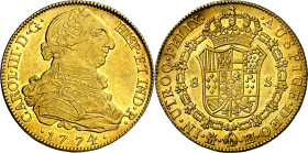 1774. Carlos III. Madrid. PJ. 8 escudos. (AC. 1960) (Cal.Onza 723). Punto entre los ensayadores. Leves marquitas. Bella. Brillo original. Escasa así. ...