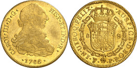 1786/5. Carlos III. Potosí. PR. 8 escudos. (AC. 2071) (Cal.Onza 838). Bella. Precioso color. Brillo original. Ex Áureo & Calicó Selección 2022, nº 246...