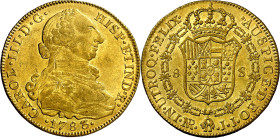 1783. Carlos III. Santa Fe de Nuevo Reino. JJ. 8 escudos. (AC. 2116) (Cal.Onza 886) (Restrepo 72-26). Acuñación algo empastada. Bella. Brillo original...
