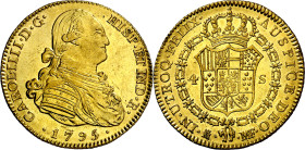 1795. Carlos IV. Madrid. MF. 4 escudos. (AC. 1478). Bella. Brillo original. Rara así. 13,51 g. EBC+.

1795. Carlos IV. Madrid. MF. 4 escudos. (AC. 1...