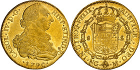 1790. Carlos IV. Guatemala. M. 8 escudos. (AC. 1584) (Cal.Onza 973). Busto de Carlos III. Ordinal IV. Bella. Brillo original. Moneda exenta del pago d...