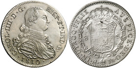 1810. Carlos IV. Madrid. FA. 8 escudos. (Cal.Onza 1520, mismo ejemplar). Falsa de época en platino de fecha imposible. Leve grieta en reverso. Ex Áure...