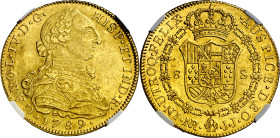 1789. Carlos IV. Santa Fe de Nuevo Reino. JJ. 8 escudos. (AC. 1715) (Cal.Onza 1112) (Restrepo 95-2). Busto de Carlos III. Ordinal IV. Muy bella. Preci...