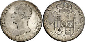 1811. José Napoleón. Madrid. AI. 20 reales. (AC. 41). Águila pequeña. Insignificantes rayitas. Muy bella. Brillo original. Ex Áureo & Calicó Selección...