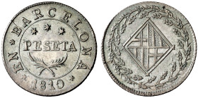 1810. Catalunya Napoleónica. Barcelona. 1 peseta. (AC. 34) (Cru.C.G. 6016a). Bella. Ex Áureo Selección 2007, nº 337. Rara así. 5,58 g. EBC+.

1810. ...