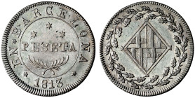 1813. Catalunya Napoleónica. Barcelona. 1 peseta. (AC. 38) (Cru.C.G. 6016d). Distinta C de BARCELONA. Ex Áureo Selección 2007, nº 338. Rara y más así....