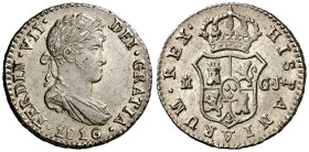 1816. Fernando VII. Madrid. GJ. 1/2 real. (AC. 370). Muy bella. Ex Colección de 1/2 real, Áureo 17/12/2002, nº 1689. Ex Áureo & Calicó Selección 2018,...