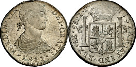 1811. Fernando VII. Lima. JP. 8 reales. (AC. 1242). Busto indígena. Leve defecto de acuñación. Muy bella. Brillo original. Escasa y más así. (EBC+).
...