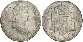 1815. Fernando VII. Lima. JP. 8 reales. (AC. 1248). Bella. Parte de brillo original. Ex Colección Isabel de Trastámara 23/04/2015, nº 773. Escasa así....