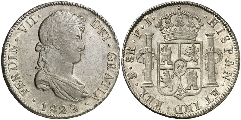 1822. Fernando VII. Potosí. PJ. 8 reales. (AC. 1386). Mínimos golpecitos. Bella....