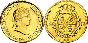1816. Fernando VII. México. JJ. 1/2 escudo. (AC. 1490). Leve rayita. Escasa. 1,69 g. EBC-/EBC.

1816. Fernando VII. Mexico. JJ. 1/2 escudo. (AC. 149...