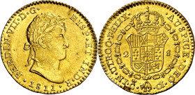 1811. Fernando VII. Cádiz. CI. 2 escudos. (AC. 1579). Mínima hojita en reverso. Bella. Brillo original. Rara así. 6,77 g. EBC+.

1811. Fernando VII....