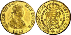 1813. Fernando VII. Madrid. IJ / IG. 2 escudos. (AC. 1608). Segundo busto. Bella. Brillo original. Rara. 6,78 g. EBC+.

1813. Fernando VII. Madrid. ...