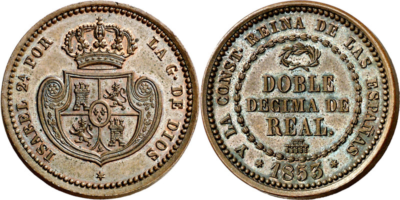 1853. Isabel II. Segovia. Doble décima de real. (AC. 148). Bella. Parte de brill...