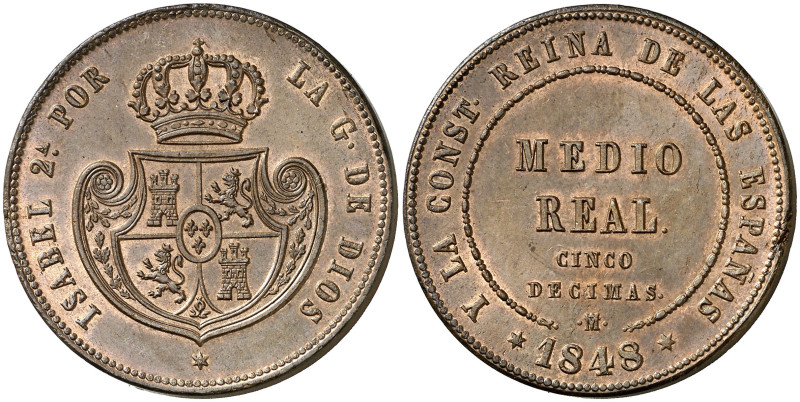 1848. Isabel II. Madrid. 1/2 real = 5 décimas. (AC. 152). Insignificante defecto...