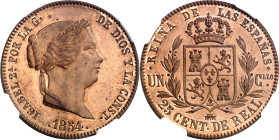1854. Isabel II. Segovia. 25 céntimos de real. (AC. 187). En cápsula de la NGC como PF65RB, nº 3216399002. Muy bella. Pleno brillo original. Ex Herita...
