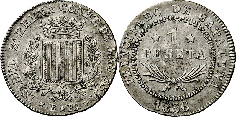 1836. Isabel II. Barcelona. PS. 1 peseta. (AC. 271). Canto estriado. Escasa y má...