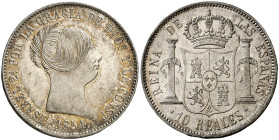 1854. Isabel II. Barcelona. 10 reales. (AC. 509). Muy bella. Brillo original. Preciosa pátina. Ex Colección Anastasia de Quiroga 28/04/2011, nº 422. E...