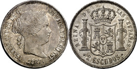 1867. Isabel II. Madrid. 2 escudos. (AC. 647). Mínimas rayitas. Bella. Escasa así. 26 g. EBC+/S/C-.

1867. Isabel II. Madrid. 2 escudos. (AC. 647). ...