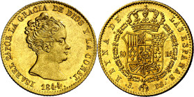 1844. Isabel II. Barcelona. PS. 80 reales. (AC. 711). Mínimas rayitas. Muy bella. Brillo original. Rara así. 6,75 g. S/C-.

1844. Isabel II. Barcelo...