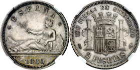 1869*1869. Gobierno Provisional. SNM. 2 pesetas. (AC. 22). Encapsulada. Bella. Ex Colección Elariz. S/C-.

1869*1869. Provisional Government. SNM. 2...