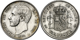 1881*1881. Alfonso XII. MSM. 1 peseta. (AC. 17). Bella. Rara así. 4,95 g. EBC.

1881*1881. Alfonso XII. MSM. 1 peseta. (AC. 17). Nice. Rare in this ...