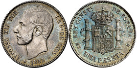 1883*1883. Alfonso XII. MSM. 1 peseta. (AC. 21). Preciosa pátina. Bella. 4,94 g. EBC+/EBC.

1883*1883. Alfonso XII. MSM. 1 peseta. (AC. 21). Very be...