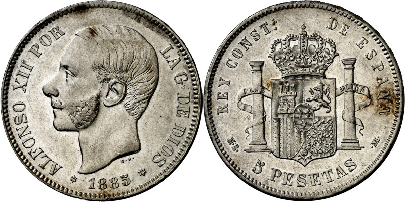 1885*1886. Alfonso XII. MSM. 5 pesetas. (AC. 61). Bella. Escasa así. 24,84 g. EB...