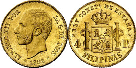1882. Alfonso XII. Manila. 4 pesos. (AC. 127). Bella. Rara y más así. 6,73 g. EBC/EBC+.

1882. Alfonso XII. Manila. 4 pesos. (AC. 127). Nice. Rare, ...