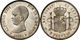 1890*1890. Alfonso XIII. MPM. 5 pesetas. (AC. 95). Leves marquitas. Bella. Brillo original. Escasa así. 24,90 g. EBC+.

1890*1890. Alfonso XIII. MPM...