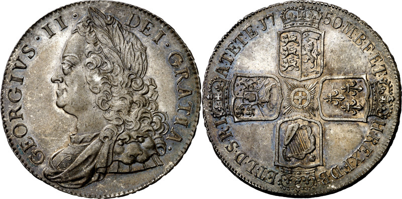 Gran Bretaña. 1750. Jorge II. 1 corona. (KM. 585.2). Bella. Preciosa pátina. AG....