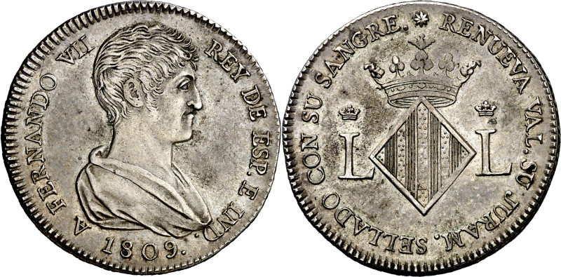 1809. Fernando VII. Valencia. Proclamación. Módulo 2 reales. (Ha. 6) (Boada 51) ...