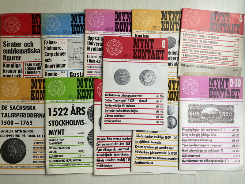 AA.VV. Mynt Kontakt Svenska Numismatiska Foreningens Tidskrift. Lotto di 11 Rivi...