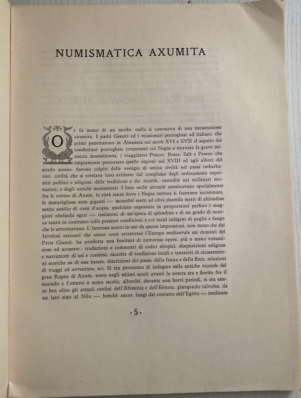 Anzani A. Numismatica Axumita. 1926. Brossura ed. pp. 122, tavv. In b/n. Buono s...