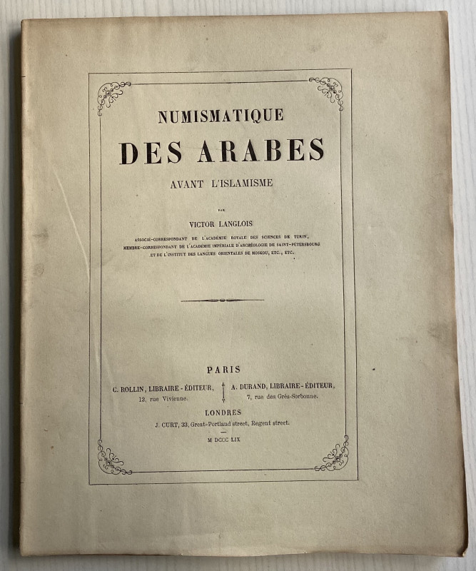 Langlois V. Numismatique des Arabes avant L' Islamisme. Paris, Londres 1859. Bro...