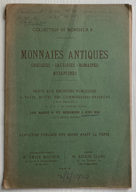 Boudin E.M. - Ciani M. L. Collection De Monsieur B.... Monnaies, Gauloises, Roma...